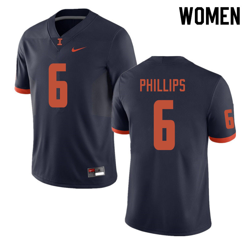 Women #6 Carroll Phillips Illinois Fighting Illini College Football Jerseys Sale-Navy